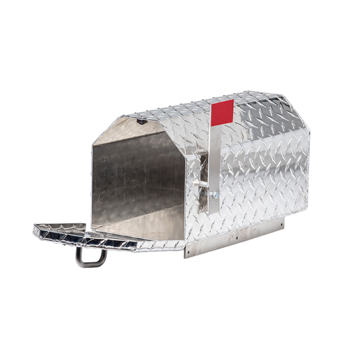 Handcrafted Amish made indestructible mailbox in durable diamond plate aluminum with magnetic closure and red flag, ideal for Home & Decor and Farm, Garden & Tool collections.