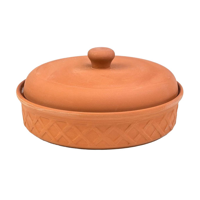 Handcrafted terra cotta tortilla warmer with a textured base and snug lid, designed to keep tortillas warm and moist, featured in Kitchen & Food, Storage and Serving, Best Sellers, and Promo Eligible collections.