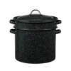 Black enamelware blancher with speckled porcelain surface and fitted lid, designed for even heating and easy vegetable blanching, featured in Kitchen & Food, Cookware, and Best Sellers collections.
