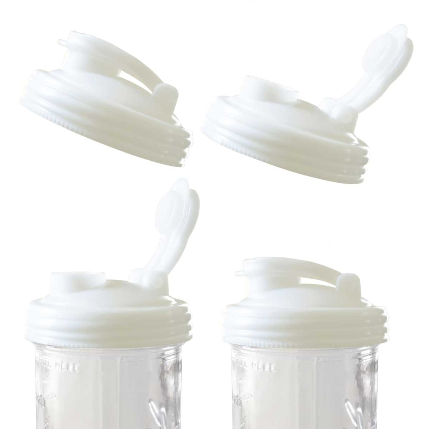 Set of white wide-mouth pour lids with flip-top spouts and carry loops, made from durable no-break plastic, handcrafted in USA, ideal for Kitchen & Food, Kitchen Gadgets, Kitchen Accessories, Best Sellers, and Promo Eligible collections.