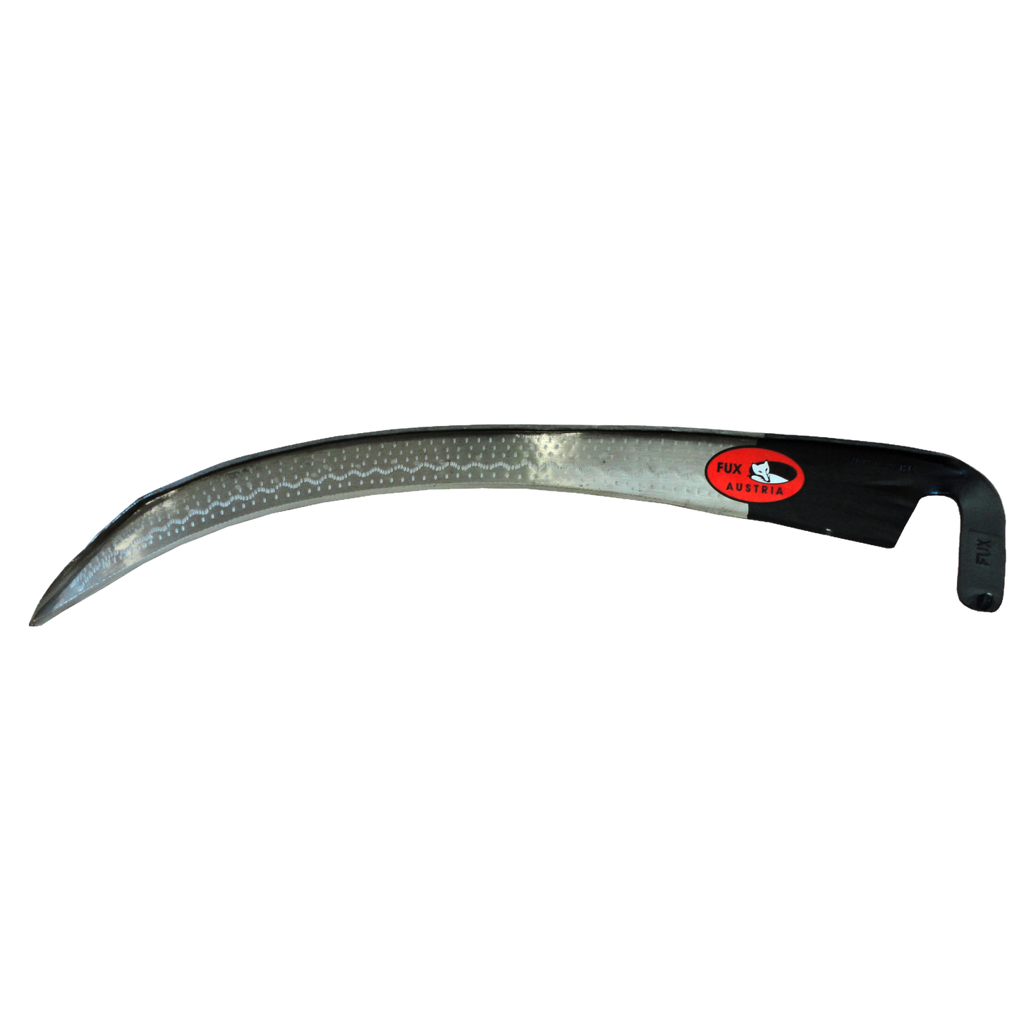 Handcrafted curved scythe blade with a distinct pointed tip for easier cutting through dense growth, designed for farm, garden, and lawncare tasks in best sellers and promo collections.