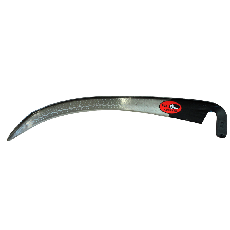 Handcrafted curved scythe blade with a distinct pointed tip for easier cutting through dense growth, designed for farm, garden, and lawncare tasks in best sellers and promo collections.