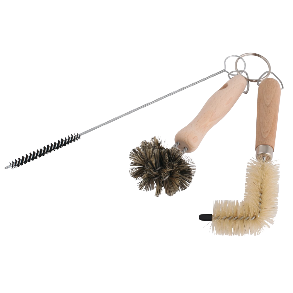 Set of three handcrafted brushes with wooden handles for cleaning sink drains and overflow areas, designed to remove grime and buildup, ideal for Home & Decor, Household Cleaning, and Best Sellers collections.