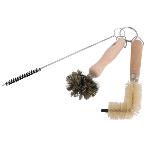 Set of three handcrafted brushes with wooden handles for cleaning sink drains and overflow areas, designed to remove grime and buildup, ideal for Home & Decor, Household Cleaning, and Best Sellers collections.