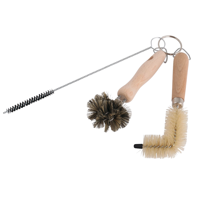 Set of three handcrafted brushes with wooden handles for cleaning sink drains and overflow areas, designed to remove grime and buildup, ideal for Home & Decor, Household Cleaning, and Best Sellers collections.