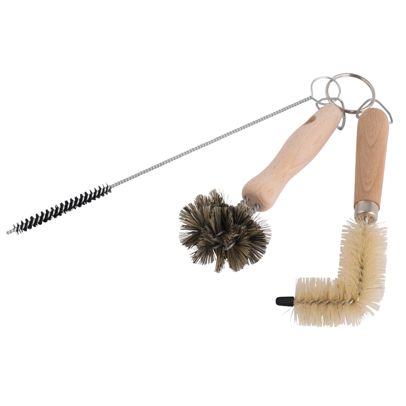 Set of three handcrafted brushes with wooden handles for cleaning sink drains and overflow areas, designed to remove grime and buildup, ideal for Home & Decor, Household Cleaning, and Best Sellers collections.