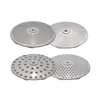 Set of four interchangeable durable stainless steel discs with various hole sizes for food milling, ideal for Kitchen & Food, Food Prep, Food Mills, Best Sellers, and Farm, Garden & Tool collections.