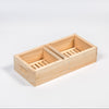 Handcrafted wooden top feeder with two separate reservoirs and slatted bottoms, Amish made in the USA, designed for beekeeping supplies, 5-frame hives, and farm garden tools.