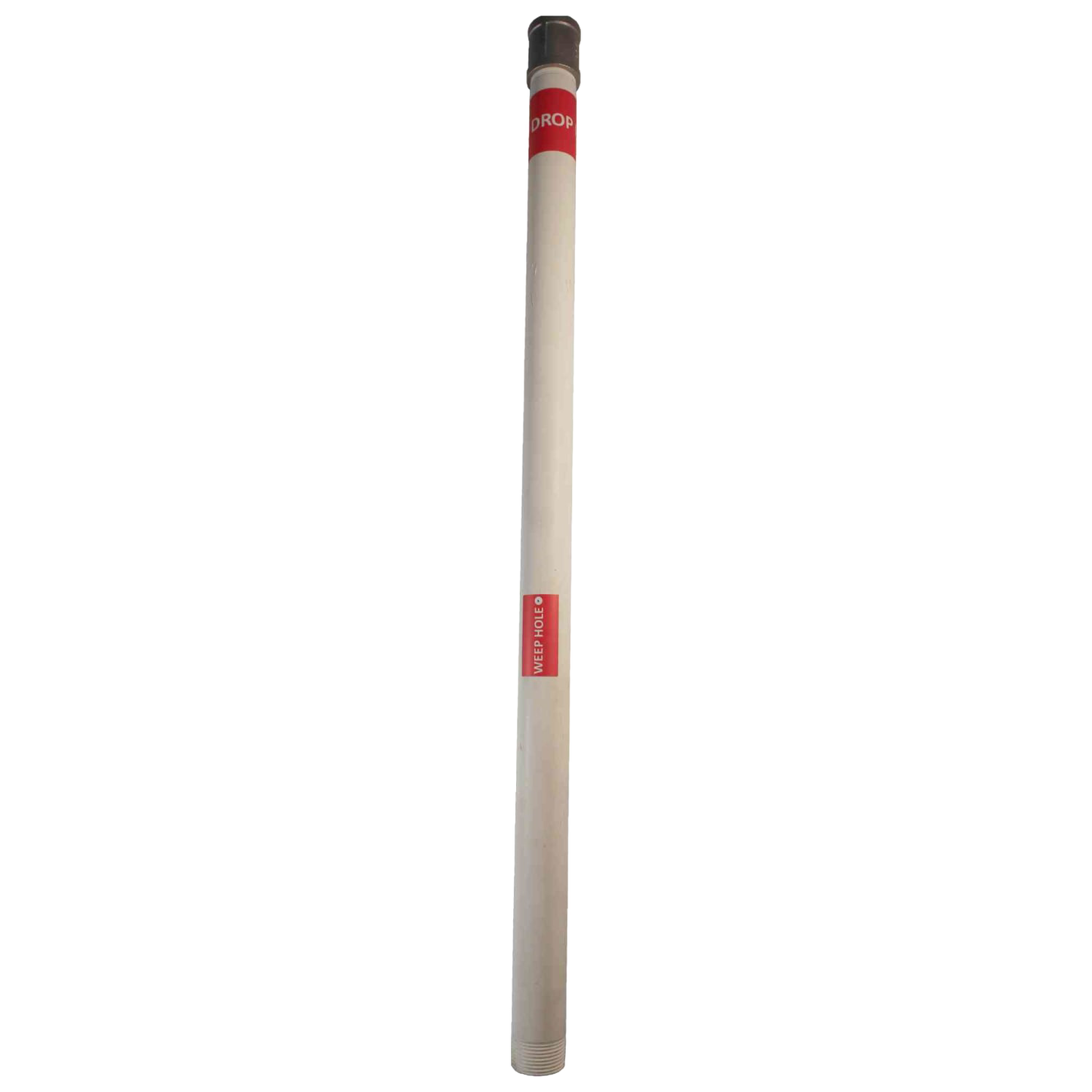 White drop pipe with metal lift rod connections and red label marked "Weep Hole," handcrafted and made in USA, ideal for deep well pumps and water pump parts in Appliances, USA Made, and Best Sellers collections.
