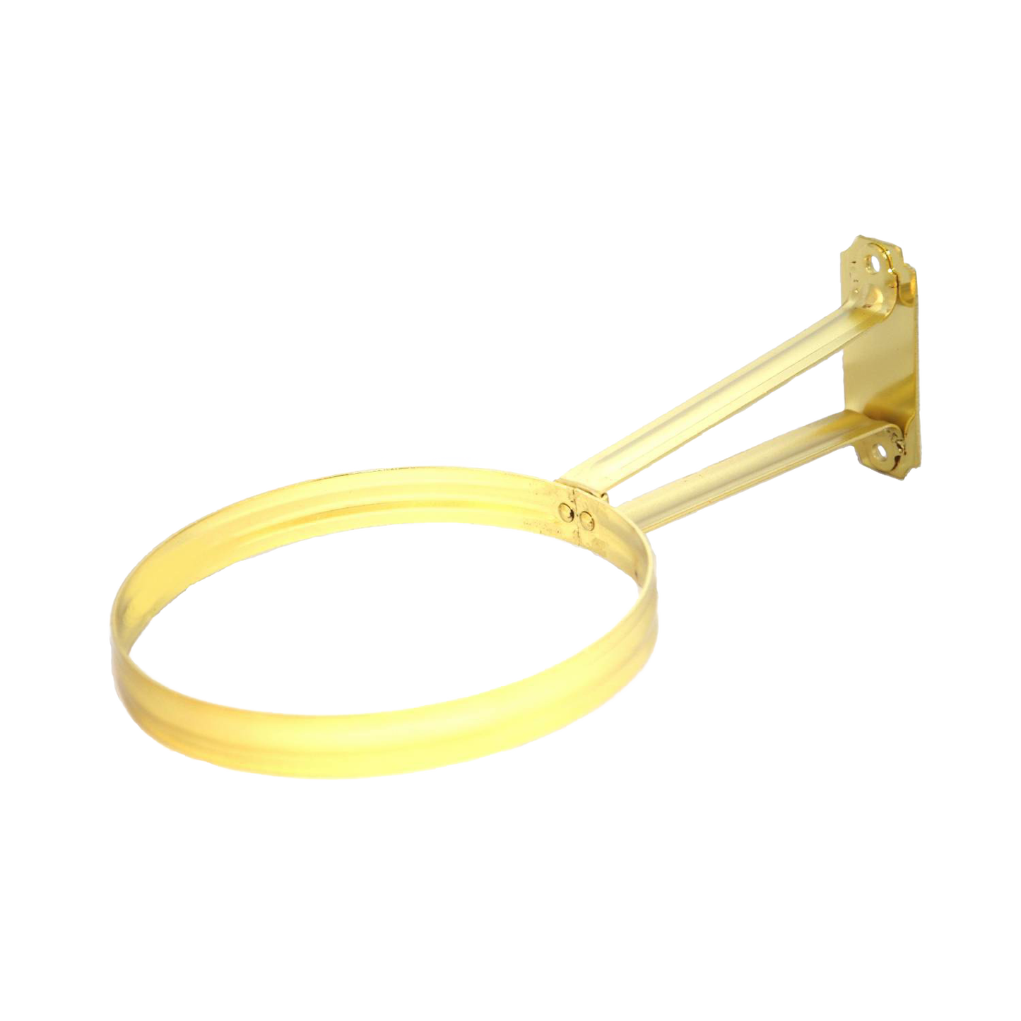 Handcrafted brass wall bracket with an 11-3/4" length and 6" diameter ring, designed to securely mount Aladdin-style oil lamps, featured in Lamps & Lighting, Oil Lamps, and Wall Lamps collections.