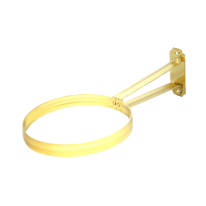 Handcrafted brass wall bracket with an 11-3/4" length and 6" diameter ring, designed to securely mount Aladdin-style oil lamps, featured in Lamps & Lighting, Oil Lamps, and Wall Lamps collections.