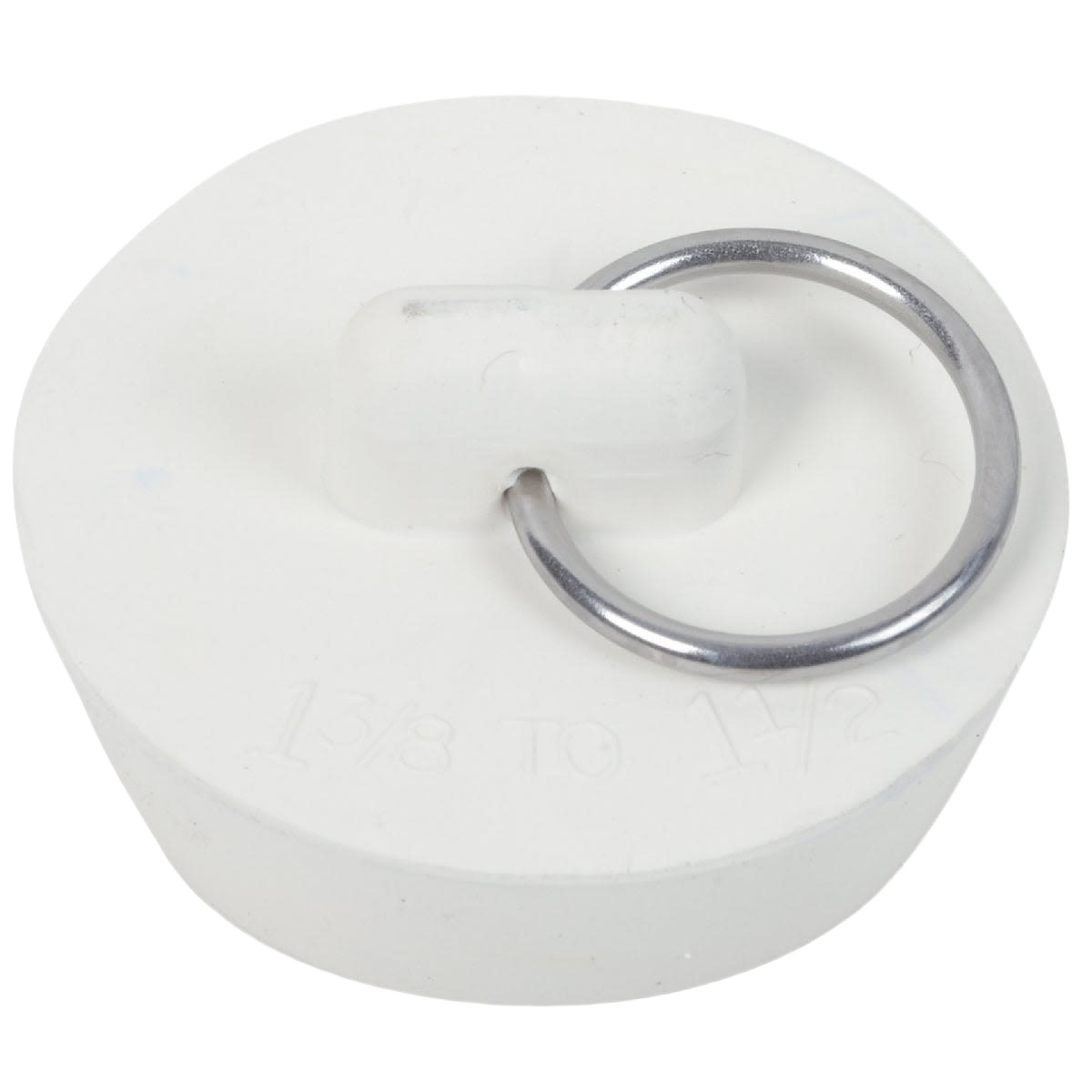 White rubber drain stopper with a metal ring for easy handling, suitable for Home & Decor, Laundry Supplies, Washers and Wash Day Accessories, Best Sellers, and Promo Eligible collections.