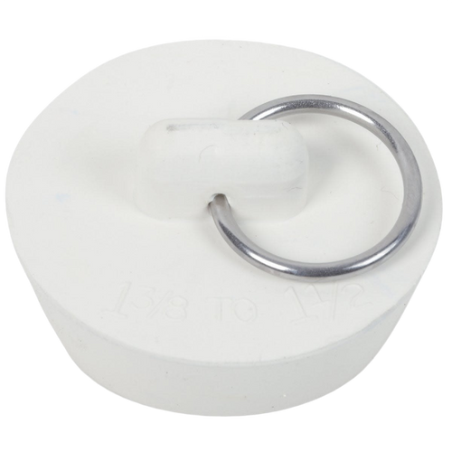 White rubber drain stopper with a metal ring for easy handling, suitable for Home & Decor, Laundry Supplies, Washers and Wash Day Accessories, Best Sellers, and Promo Eligible collections.