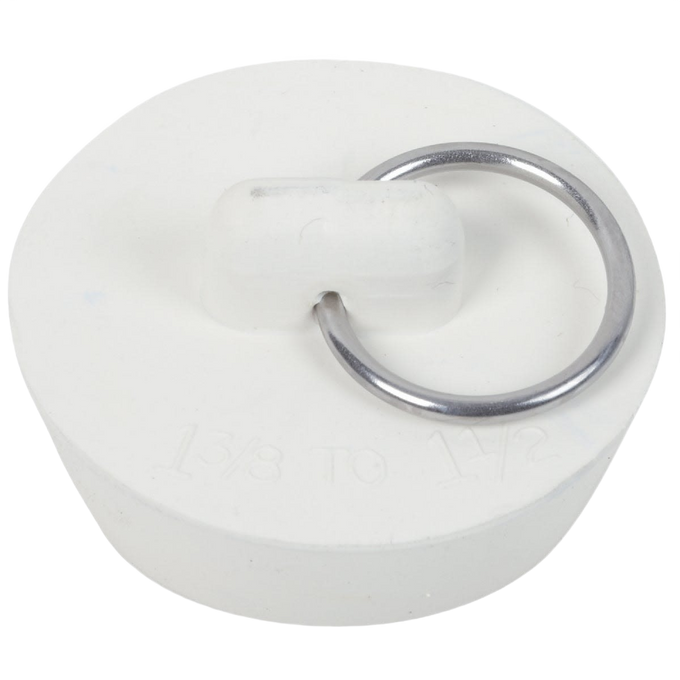 White rubber drain stopper with a metal ring for easy handling, suitable for Home & Decor, Laundry Supplies, Washers and Wash Day Accessories, Best Sellers, and Promo Eligible collections.