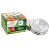 Set of three stainless steel jar lids with airtight silicone gaskets, designed for preserving dry goods in regular mouth jars, featured in Kitchen & Food and Storage and Serving collections.