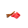 Two cinnamon sticks placed next to three soft, airy red sugar puffs, representing a light, handmade sweet treat from USA Made, Snacks and Sweets collection.