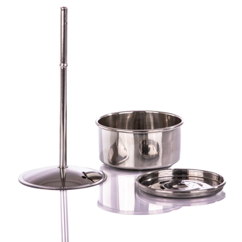 Stainless steel percolator parts including a brewing basket, filter plate, and pump rod, designed for gentle coffee and tea preparation, ideal for Camping, Kitchen & Food, and Brewing Coffee and Tea collections.