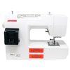 Compact white mechanical sewing machine designed to run on Milwaukee or DeWalt tool batteries, ideal for extended use in sewing and quilting, homesteading, and farm collections.