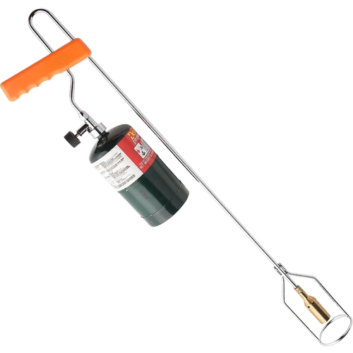 Handheld yard and garden torch with lightweight nickel-plated steel and brass burner, featuring an orange ergonomic handle, ideal for Farm, Garden & Tool and Lawncare collections.