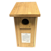 Handcrafted screech owl and kestrel nest box made from unfinished kiln-dried cedar with front access for easy cleaning, ideal for farm, garden, and USA made collections.