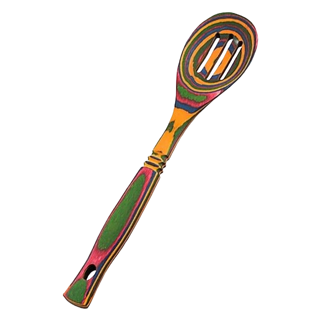 Handcrafted pakkawood slotted spoon featuring vibrant layered color patterns, sturdy and heat resistant, ideal for Kitchen & Food, Kitchen Gadgets, Cooking and Baking Helpers, Storage and Serving, Best Sellers, and Promo Eligible collections.