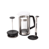 French press coffee maker with stainless steel frame, clear glass carafe, black handle, and GroundsLifter plunger, ideal for Kitchen & Food, Brewing Coffee and Tea, Best Sellers, and Promo Eligible collections.