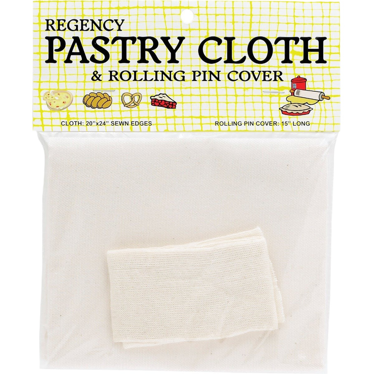 Natural cotton pastry cloth with sewn edges and matching rolling pin cover, designed to create a non-stick surface; ideal for Kitchen & Food, Baking Supplies, and Cookware collections.