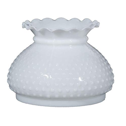 Handmade opal glass oil lamp shade featuring a hobnail texture and decorative scalloped edge, suitable for lamps & lighting, parts and accessories, lamp shades, best sellers, and promo eligible collections.