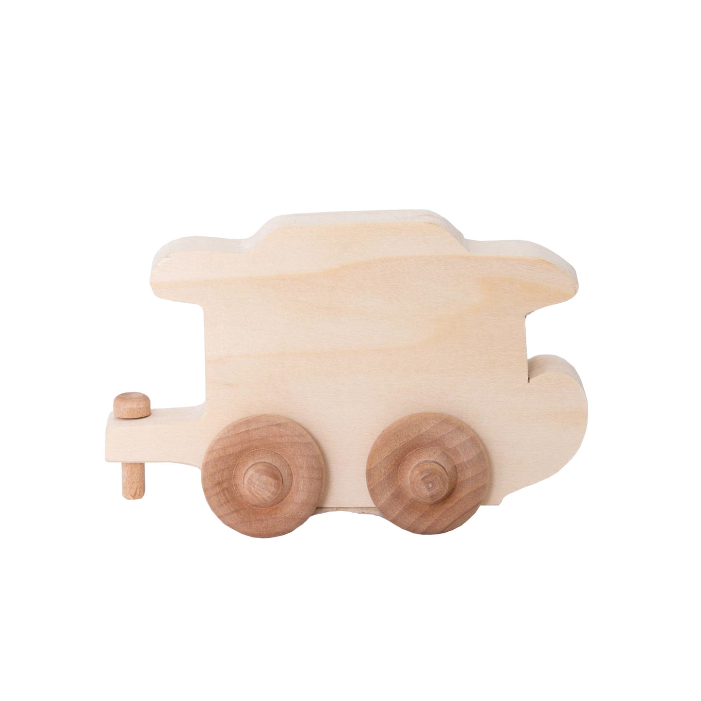 Handcrafted natural wood train engine in unfinished light wood with round wheels, Amish made in the USA, part of Wooden Toys, Children's Toys, and USA Made collections.
