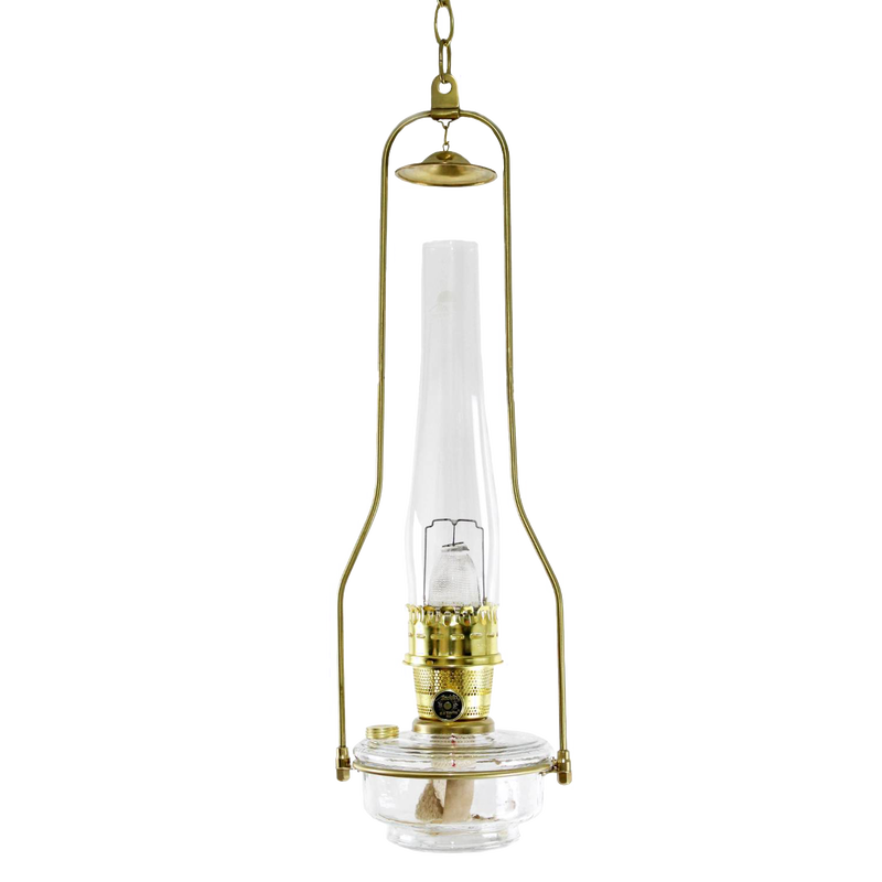 Clear glass hanging lamp with brass tilt-frame hanger, featuring an elegant vintage design, ideal for Farm, Garden & Tool, Lamps & Lighting, and Hanging Lamps collections.