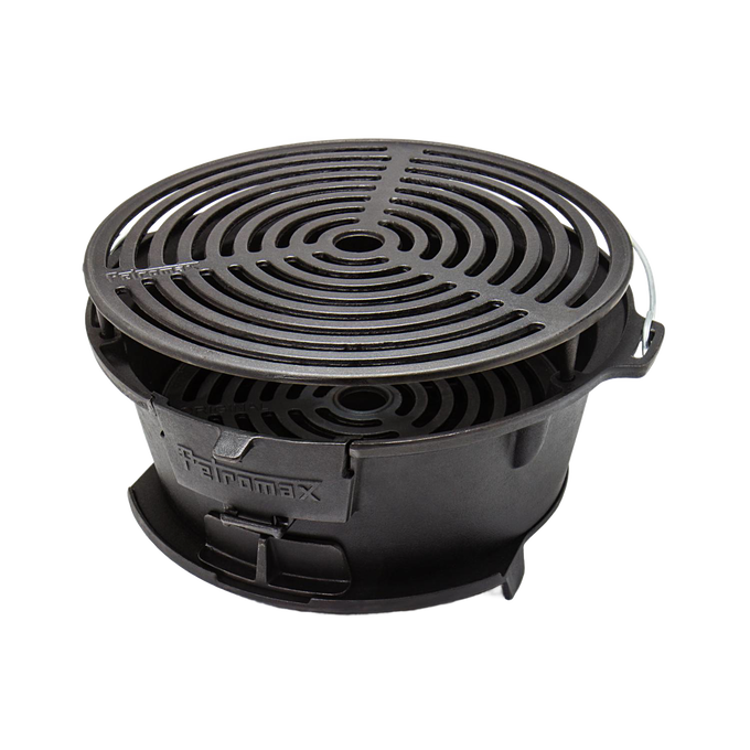 Durable cast iron fire grill with adjustable grate and air supply control, designed for outdoor grilling, camping, and stove use; featured in Farm, Garden & Tool and Best Sellers.