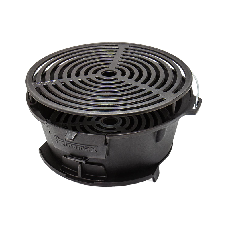 Durable cast iron fire grill with adjustable grate and air supply control, designed for outdoor grilling, camping, and stove use; featured in Farm, Garden & Tool and Best Sellers.