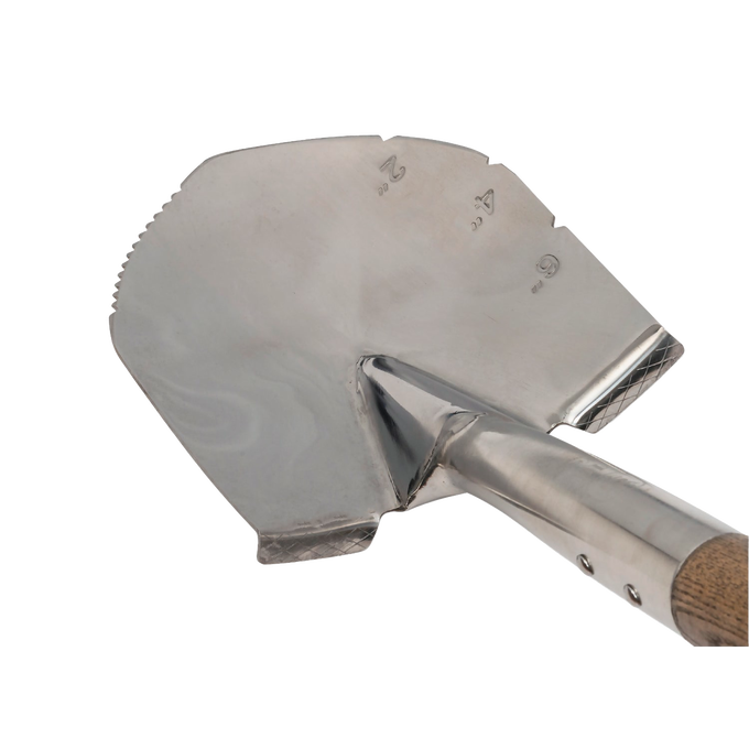 Stainless steel planting spade with a pointed blade featuring etched depth markings and a durable double-riveted socket, ideal for garden beds in Farm, Garden & Tool collections.