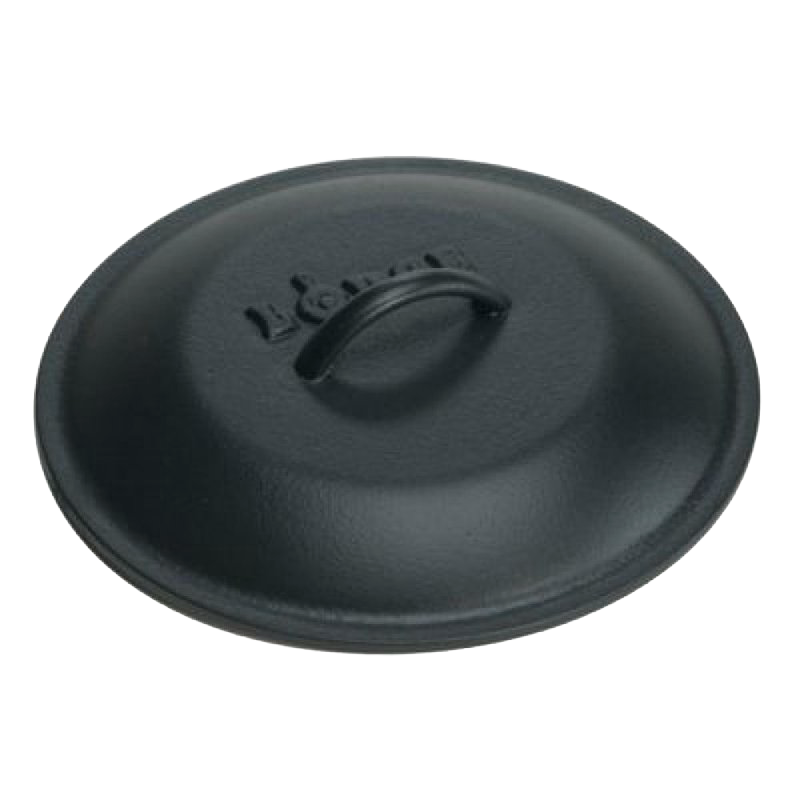 Pre-seasoned cast iron kettle lid with a sturdy handle and embossed branding, crafted in the USA, ideal for Kitchen & Food, Cookware, Cast Iron, Best Sellers, and Promo Eligible collections.
