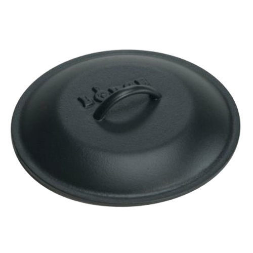 Pre-seasoned cast iron kettle lid with a sturdy handle and embossed branding, crafted in the USA, ideal for Kitchen & Food, Cookware, Cast Iron, Best Sellers, and Promo Eligible collections.