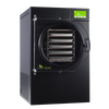 Black home freeze dryer with clear door showing multiple drying trays inside, featuring a green digital control screen, ideal for Kitchen & Food, Food Preservation, Freezing, Drying, and Best Sellers collections.