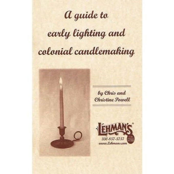 Softcover guide featuring handcrafted colonial candlemaking and early lighting techniques, with a vintage candle illustration, part of Lamps & Lighting and Candlemaking supplies collections.