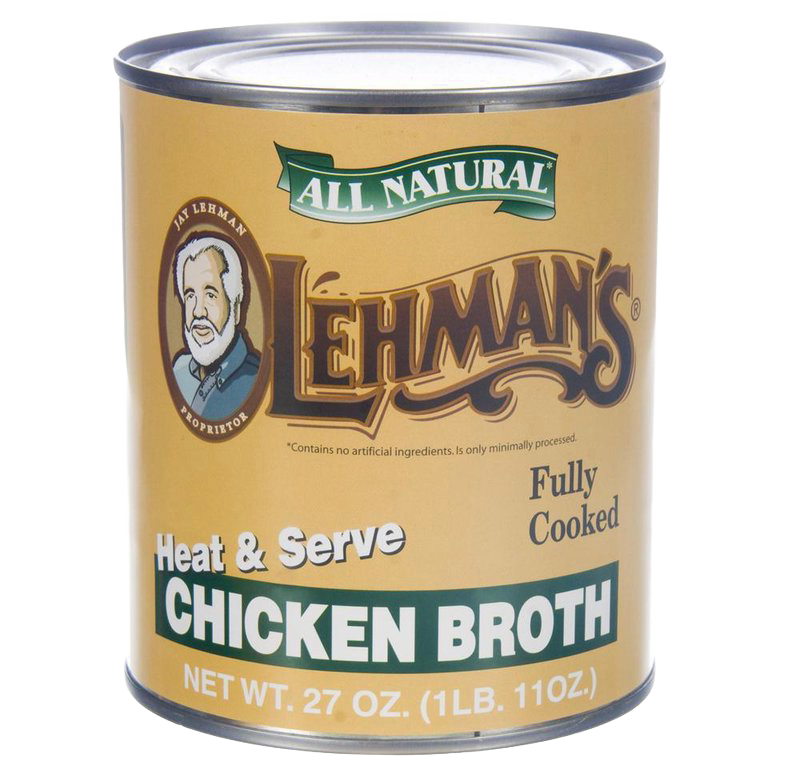 Can of Lehman's all natural, fully cooked chicken broth with heat and serve convenience, ideal for Kitchen & Food, Farm, Emergency Supplies, Best Sellers, and Promo Eligible collections.