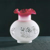 Handcrafted satin etched glass oil lamp shade with a cranberry top and delicate floral patterns, featured in Lamps & Lighting, Parts and Accessories, Lamp Shades, Best Sellers, and Promo Eligible collections.