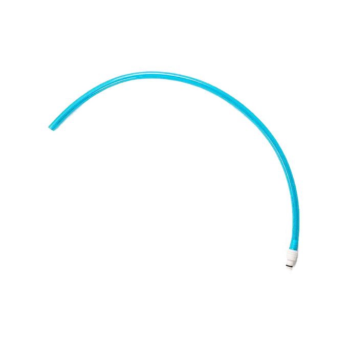 Replacement outlet hose with blue flexible tubing and white connector, designed for use in water heating and treatment, farm, garden, and emergency supply applications.