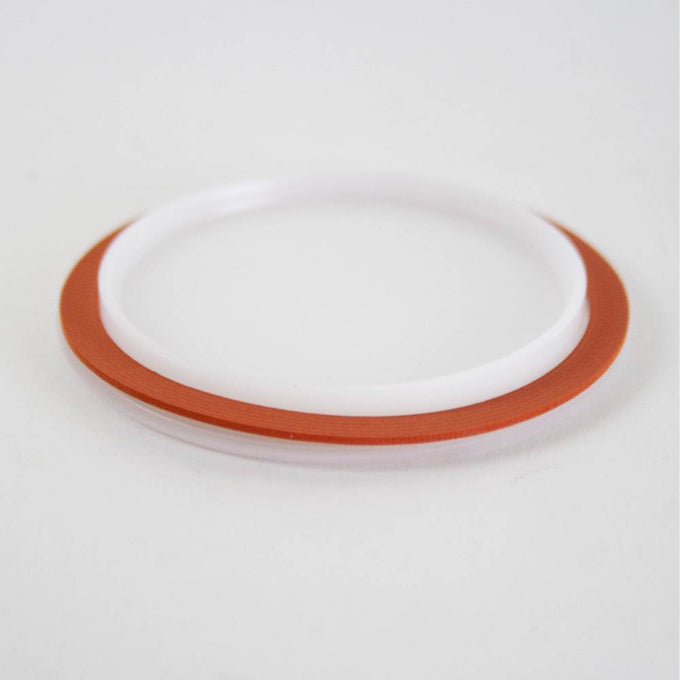 Reusable handcrafted white plastic canning lid with an orange sealing ring, designed for regular mouth jars, featured in Kitchen & Food, Food Preservation, USA Made, and Best Sellers collections.