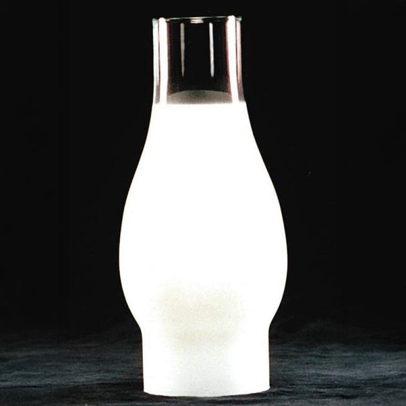 Frosted glass oil lamp chimney with a curved silhouette and clear top, designed as a parts and accessories item for lamps and lighting, featured in best sellers and promo collections.