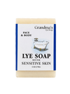 Bar of handcrafted lye soap for face and body, made in USA with simple ingredients, gentle on sensitive skin, featured in Health & Wellness and Grooming collections.