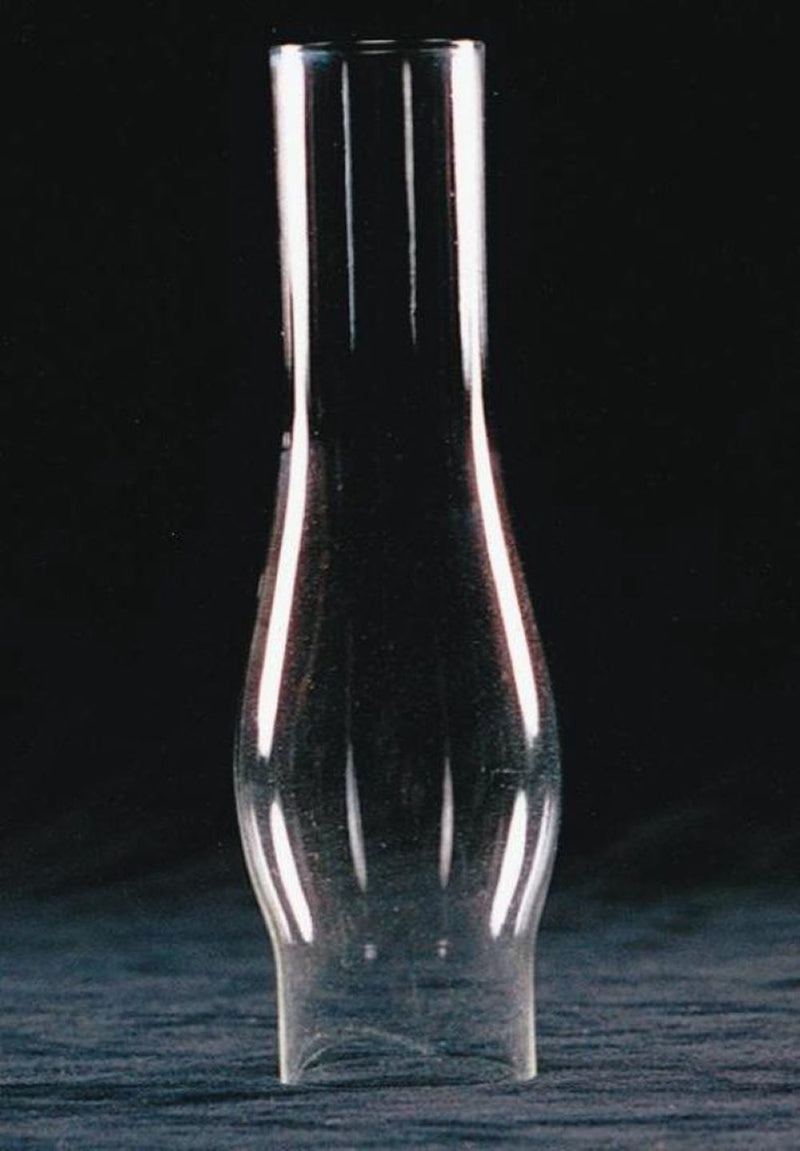Clear glass oil lamp chimney with a gently bulging shape and narrow opening, featured in Lamps & Lighting, Parts and Accessories, Chimneys and Globes, and Best Sellers collections.