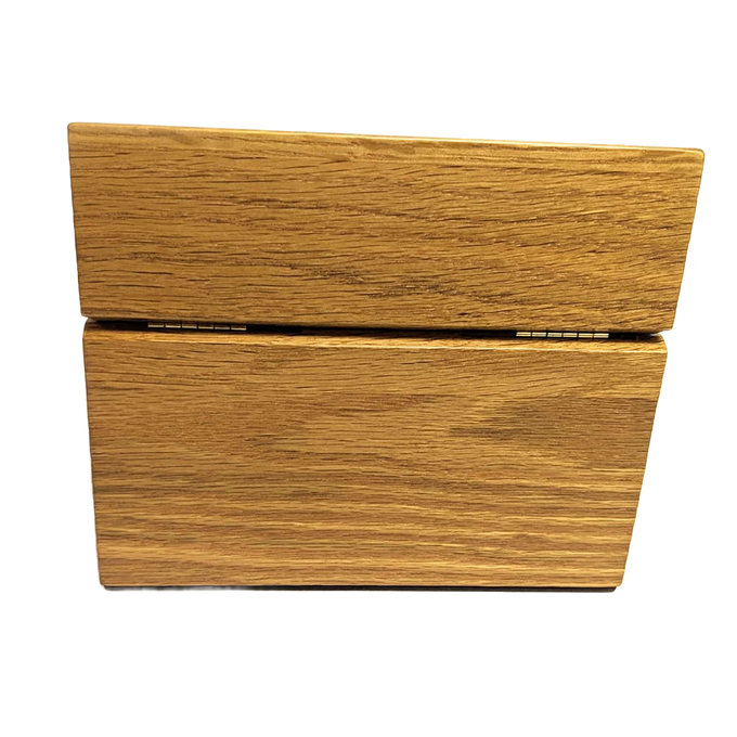 Handcrafted solid oak recipe box with a smooth protective finish and recessed hinges, ideal for Kitchen & Food, Storage and Serving, USA Made, Best Sellers, and Promo Eligible collections.