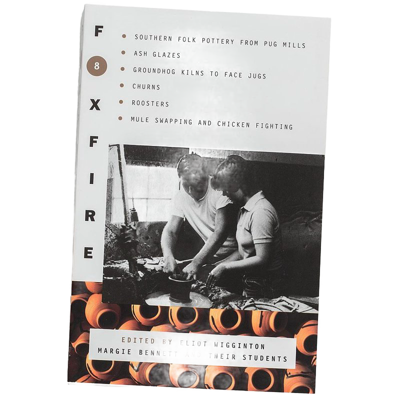 Cover of a handcrafted heritage book featuring southern folk pottery techniques, chicken breeding traditions, and Appalachian crafts, shown with a black and white photo of two people working on pottery, ideal for collections in heritage, lifestyle, and home how-to books.