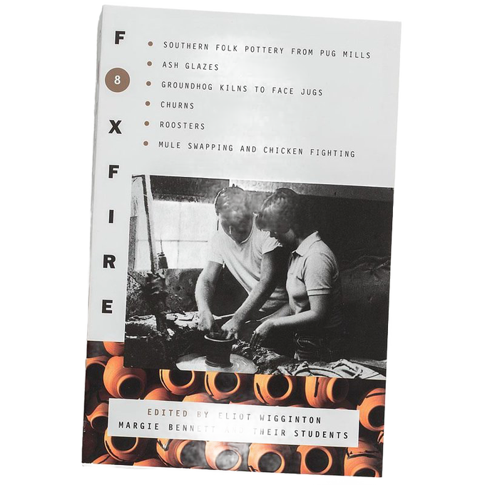 Cover of a handcrafted heritage book featuring southern folk pottery techniques, chicken breeding traditions, and Appalachian crafts, shown with a black and white photo of two people working on pottery, ideal for collections in heritage, lifestyle, and home how-to books.