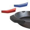 Silicone assist handle covers in red, blue, and black, designed to protect hands from heat on cast iron cookware, ideal for Kitchen & Food, Cookware, Cast Iron, Best Sellers, and Promo Eligible collections.