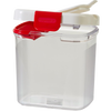Clear plastic container with a white and red lid featuring a built-in leveler, designed to store and dispense powdered sugar, suitable for Kitchen & Food, Storage and Serving, Best Sellers, and Promo Eligible collections.