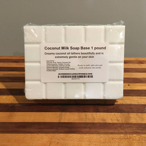 Handcrafted creamy soap base bar made with coconut milk and oil, designed for gentle skin care and easy melting, ideal for Health & Wellness and Soapmaking Supplies collections.